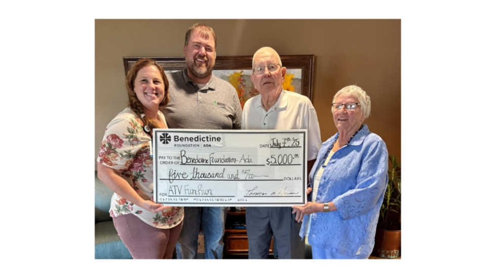 Full-Throttle Partner, Tom & Marcie Hanson present their donation to Foundation Development Director, Cassie Visser and Foundation Board Chair, Michael Kitchell.
