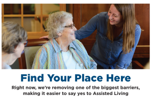 Smiling seniors and a caregiver share a warm, friendly moment in a welcoming setting.