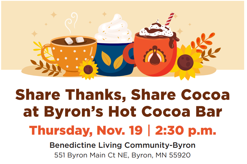 Warm cups of hot cocoa with whipped cream and seasonal decor invite community gatherings.