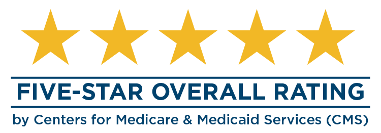 Five-star overall rating by Centers for Medicare & Medicaid Services indicating quality care and trust.