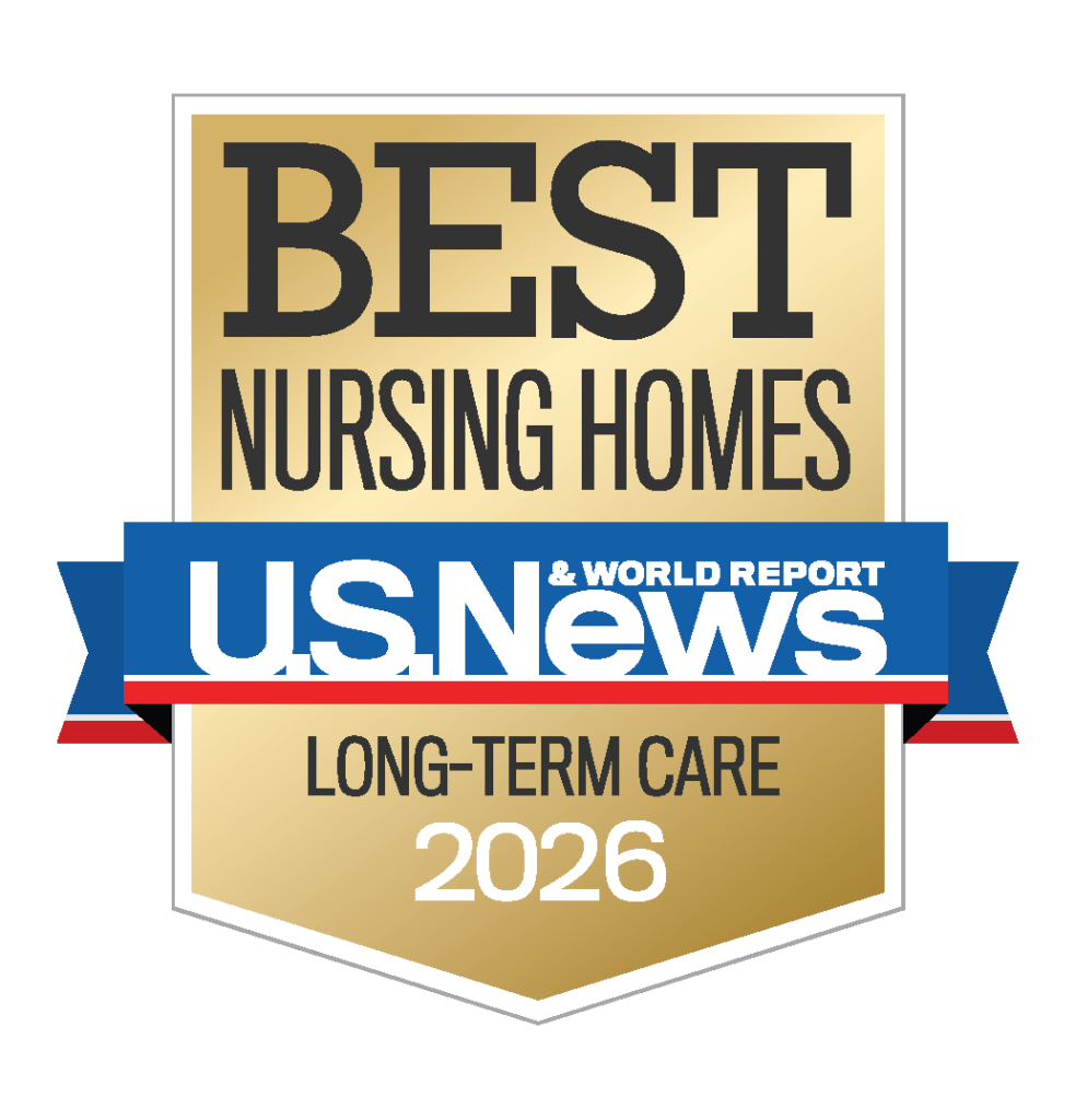 Gold badge highlighting top-rated nursing homes for long-term care by U.S. News 2026.