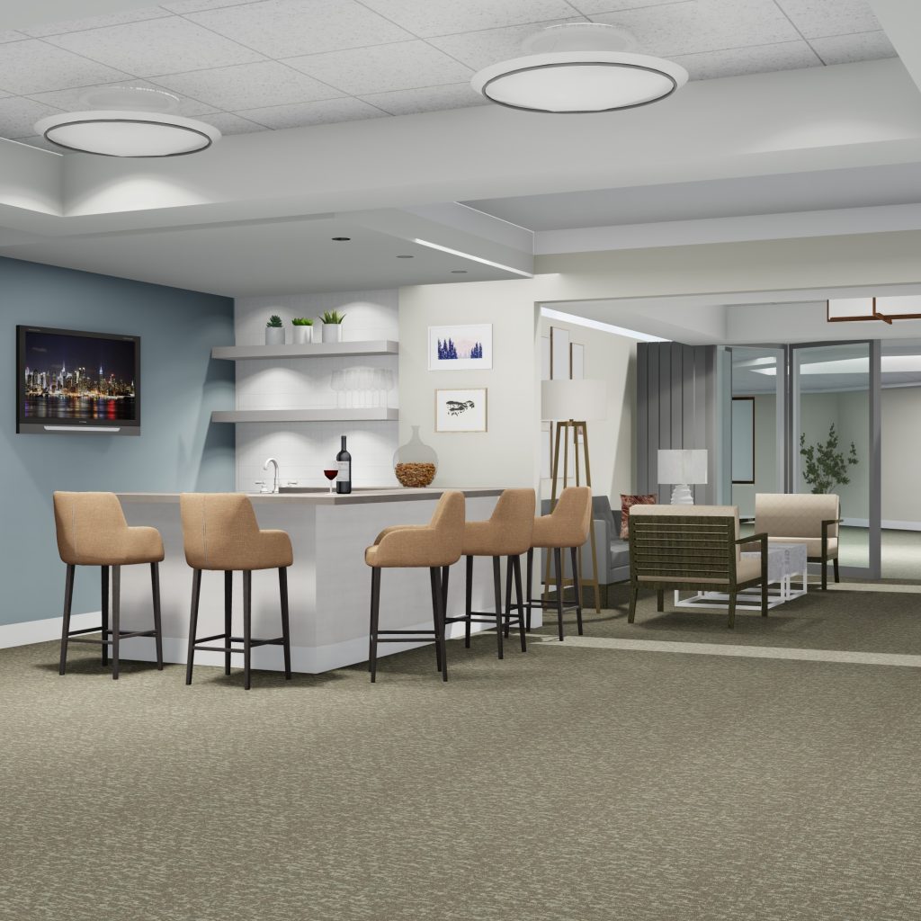 Image of bar stools around bar area.