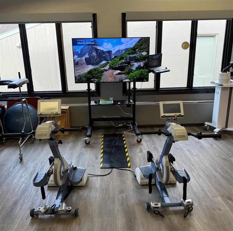 OT Bikes connected to a TV