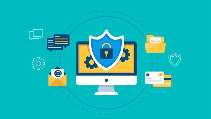 Digital security icons illustrating safe communication and data protection online.