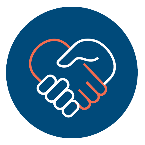 Two hands forming a heart shape symbolize care, support, and community connection.